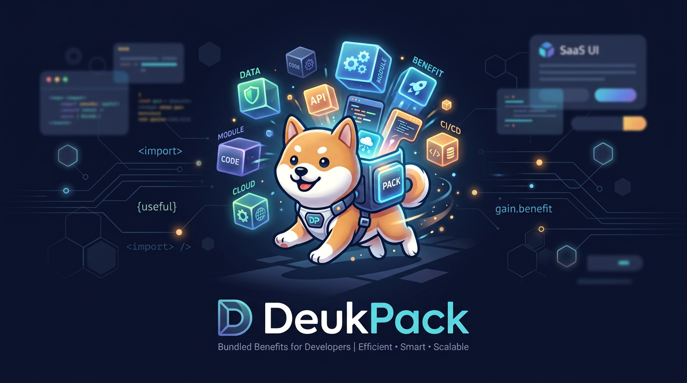 DeukPack 대표 브랜드 시안 - 데이터 팩을 메고 달리는 강아지 컨셉